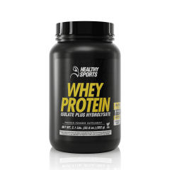 Front view of Healthy Sports Whey Protein Isolate Plus Hydrolysate, 2.1 lbs, protein powder for muscle recovery