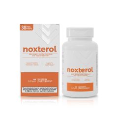 Plant Sterols supplement – Noxterol bottle and box, 60 softgels for healthy cholesterol and heart support, dietary supplement packaging.